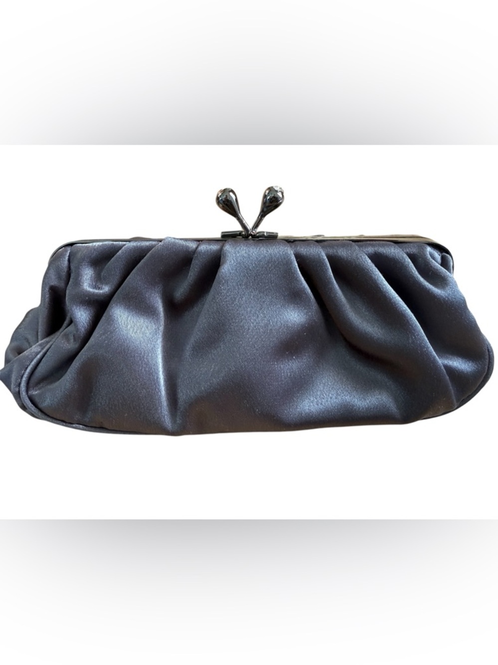 Jessica McClintock Satin Clutch Purple Gray Rhinestone Kisslock Evening Bag